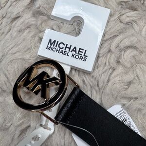 Michael Kors Black Belt with Gold MK Emblem